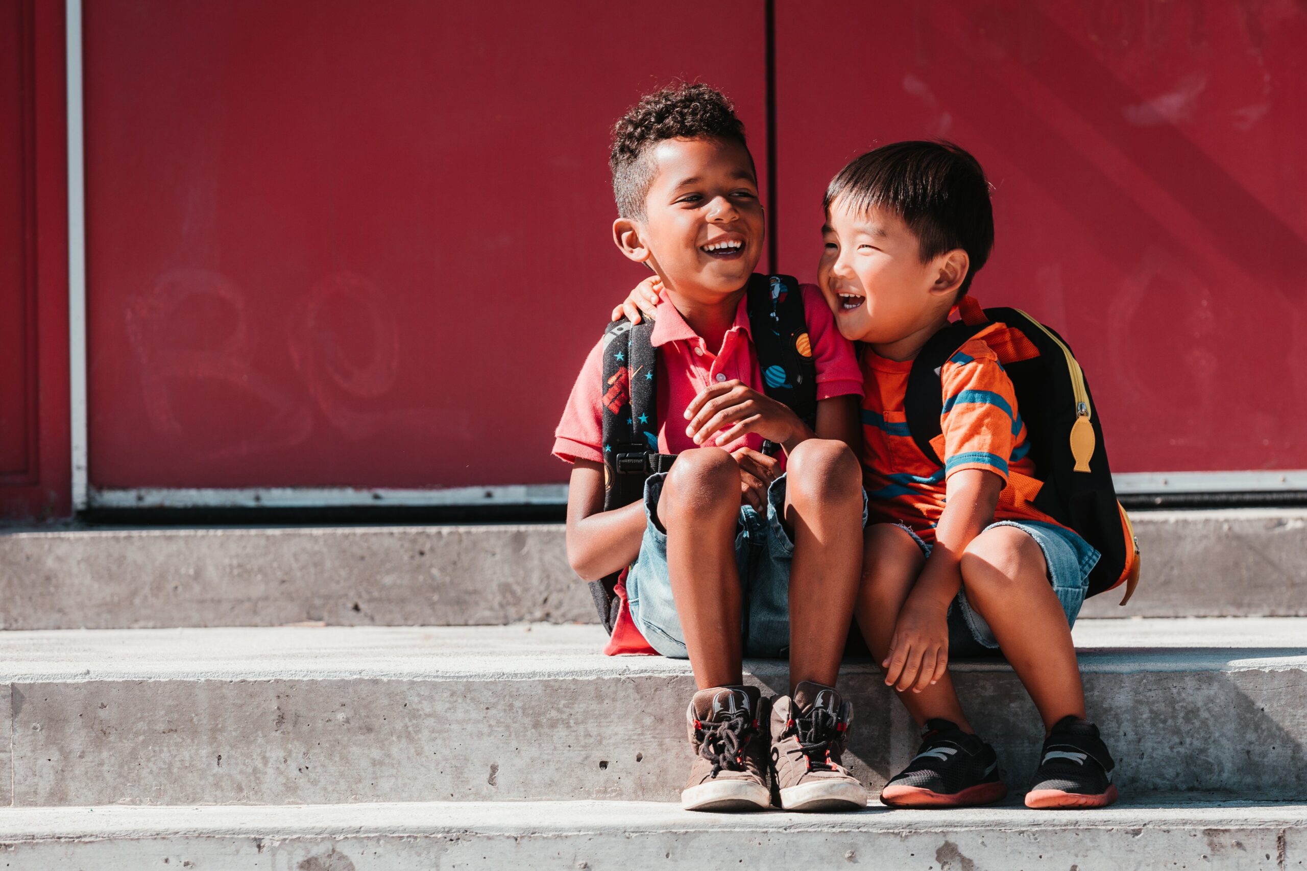 Boys on schoolsteps